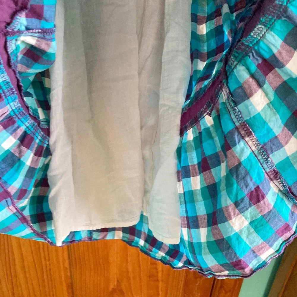 Girl’s size medium Kandy Kiss purple and turquoise checked sleeveless dress
